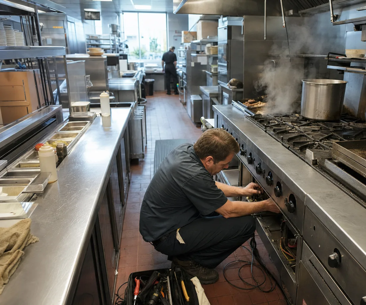 A stainless commercial kitchen line on an emergency call